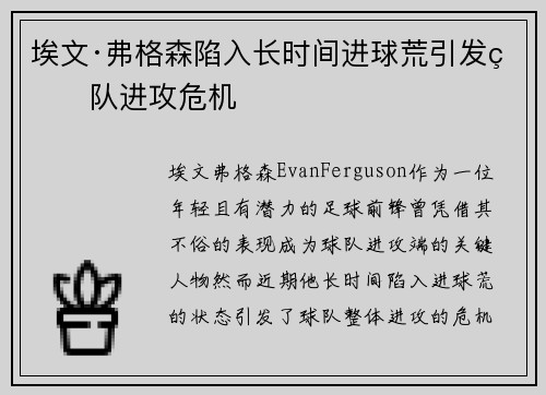埃文·弗格森陷入长时间进球荒引发球队进攻危机
