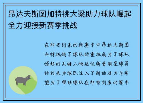 昂达夫斯图加特挑大梁助力球队崛起全力迎接新赛季挑战 昂达夫斯图加特挑大梁助力球队崛起全力迎接新赛季挑战
